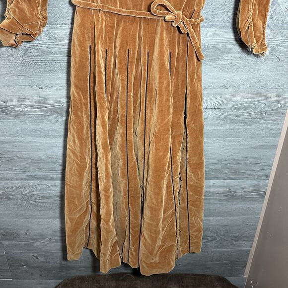Vintage Saks Fifth Avenue Dress 70s Suede Feel Size Small Brown Scrunched Arms - Picture 2 of 16